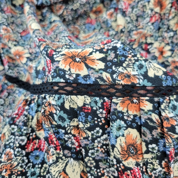 Knox Rose Womens Blouse Large Floral Peasant Long Sleeve Back Tassel Tie Neck - Picture 11 of 15